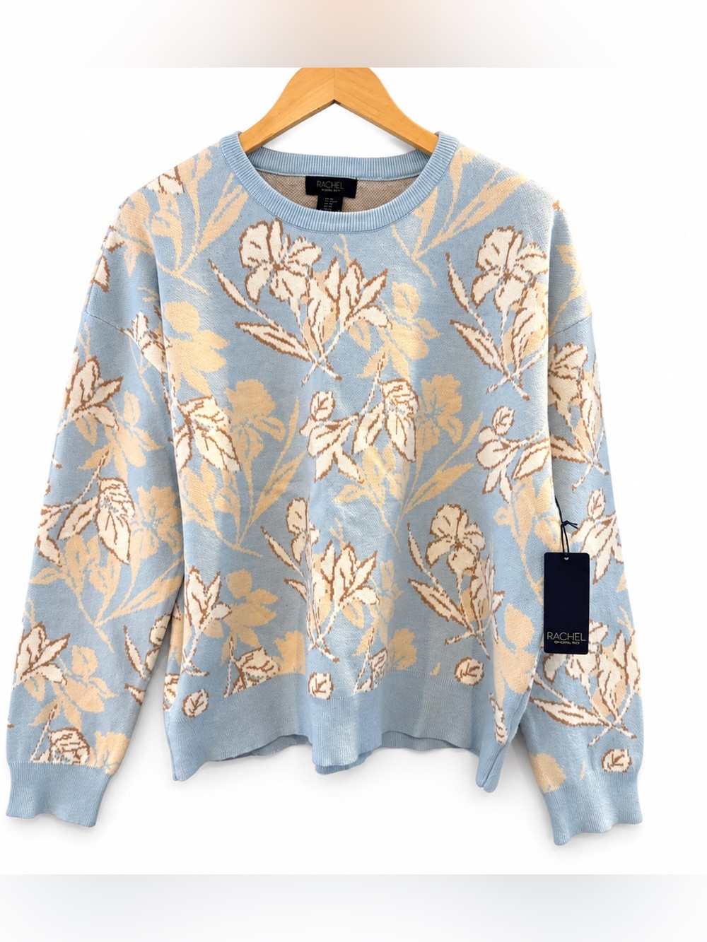 NWT RACHEL Rachel Roy Blue Floral Crewneck Womens Sweater Size XL